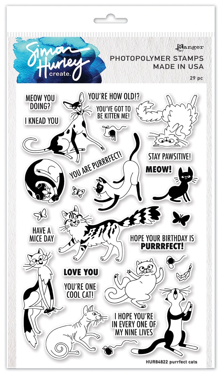 Simon Hurley create. Clear Stamps 6&#x22;X9&#x22;-Purrfect Cats
